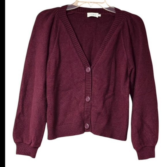 The Reset Sweaters - The Reset R Label Wine Wool Blend Cardigan SZ S